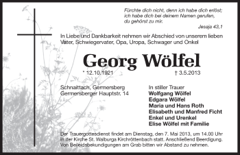 Traueranzeige von Georg Wölfel von Pegnitz-Zeitung